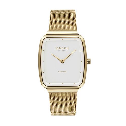 שעון OBAKU דגם V267LXGIMG לאישה לוח לבן רצועת פלדת אל חלד בצבע זהב
