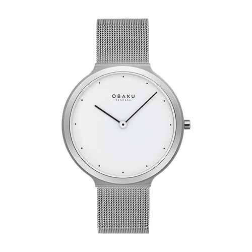 שעון OBAKU דגם V269LXCWMC לאישה לוח לבן רצועת פלדת אל חלד בצבע כסף