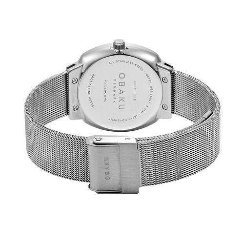 שעון OBAKU דגם V273LDCWMC לאישה לוח לבן רצועת Mesh רשת מפלדת אל חלד בצבע כסף – תמונה 2