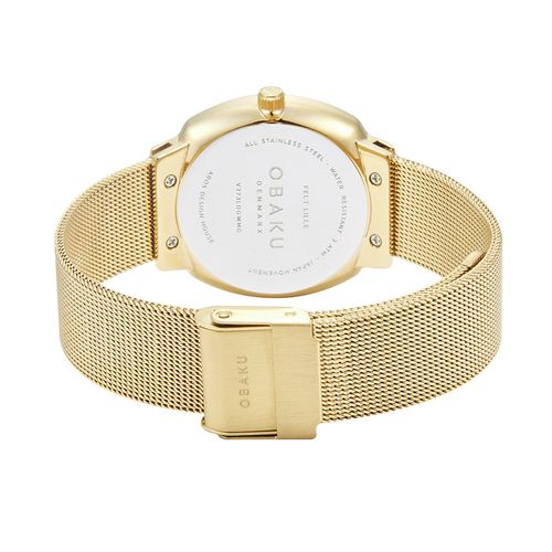 שעון OBAKU דגם V273LDGWMG לאישה לוח לבן רצועת Mesh רשת מפלדת אל חלד בצבע זהב – תמונה 2