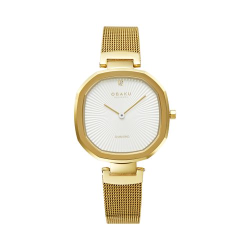 שעון OBAKU דגם V277LXGIMG לאישה לוח לבן רצועת פלדת אל חלד בצבע זהב