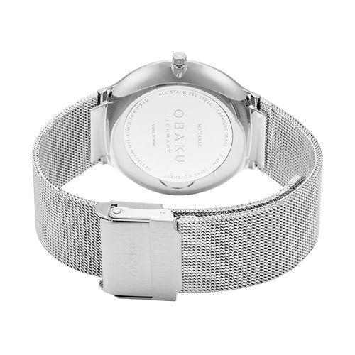 שעון OBAKU דגם V285LECWMC לאישה לוח לבן רצועת Mesh רשת מפלדת אל חלד בצבע כסף – תמונה 2
