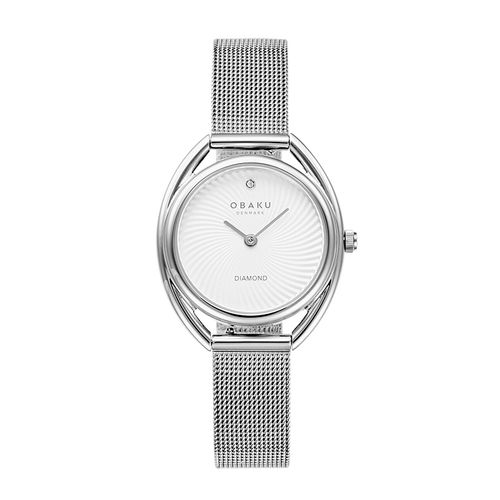 שעון OBAKU דגם V286LXCIMC לאישה לוח לבן רצועת פלדת אל חלד בצבע כסף