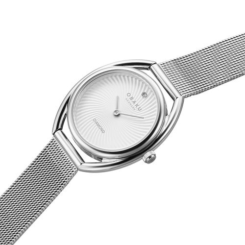 שעון OBAKU דגם V286LXCIMC לאישה לוח לבן רצועת פלדת אל חלד בצבע כסף – תמונה 3