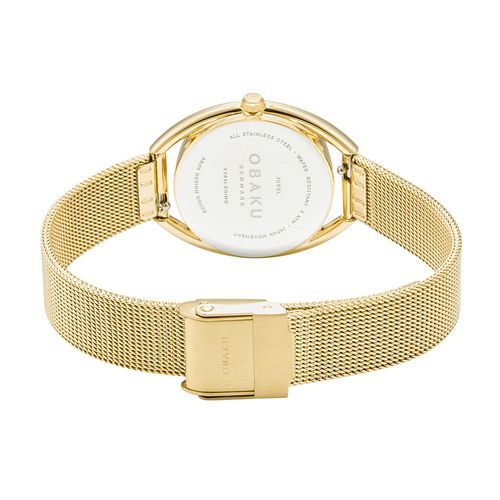 שעון OBAKU דגם V286LXGIMG לאישה לוח לבן רצועת פלדת אל חלד בצבע זהב – תמונה 2