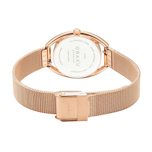 שעון OBAKU דגם V286LXVIMV לאישה לוח לבן רצועת פלדת אל חלד בצבע רוזגולד – תמונה 2