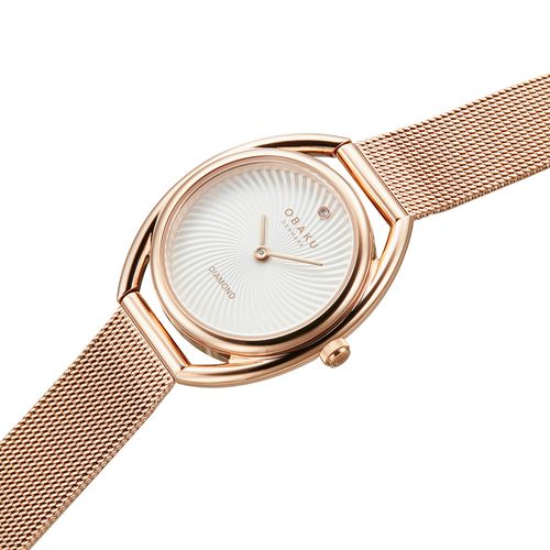 שעון OBAKU דגם V286LXVIMV לאישה לוח לבן רצועת פלדת אל חלד בצבע רוזגולד – תמונה 3