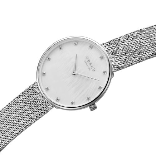 שעון OBAKU דגם V288LXCWHC לאישה לוח אם הפנינה רצועת פלדת אל חלד בצבע כסוף – תמונה 2