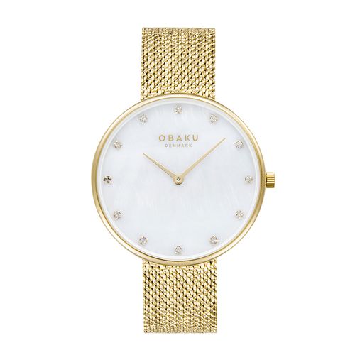 שעון OBAKU דגם V288LXGWHG לאישה לוח לבן רצועת פלדת אל חלד בצבע זהב