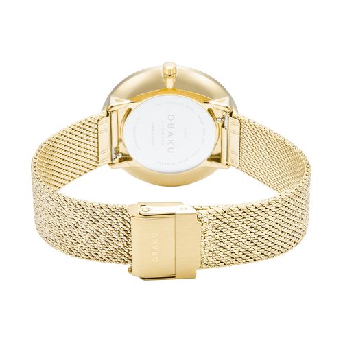 שעון OBAKU דגם V288LXGWHG לאישה לוח לבן רצועת פלדת אל חלד בצבע זהב – תמונה 4