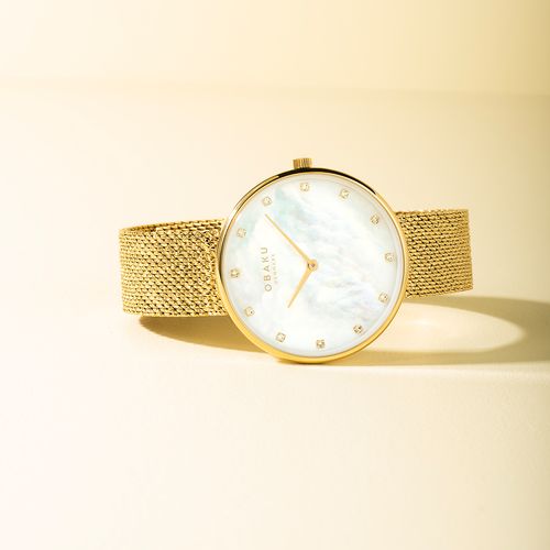 שעון OBAKU דגם V288LXGWHG לאישה לוח לבן רצועת פלדת אל חלד בצבע זהב – תמונה 5