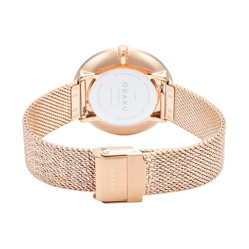 שעון OBAKU דגם V288LXVWHV לאישה לוח אם הפנינה רצועת פלדת אל חלד בצבע רוזגולד – תמונה 3