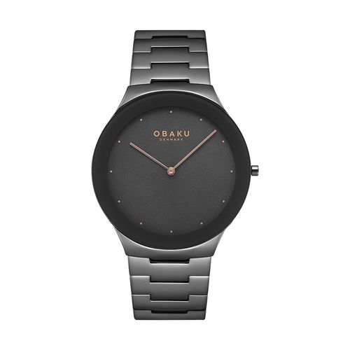 שעון OBAKU דגם V290GXUUSU לגבר לוח שחור רצועת פלדת אל חלד בצבע אפור