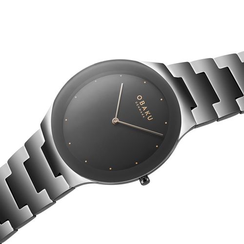 שעון OBAKU דגם V290GXUUSU לגבר לוח שחור רצועת פלדת אל חלד בצבע אפור – תמונה 2