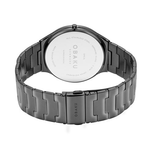 שעון OBAKU דגם V290GXUUSU לגבר לוח שחור רצועת פלדת אל חלד בצבע אפור – תמונה 3