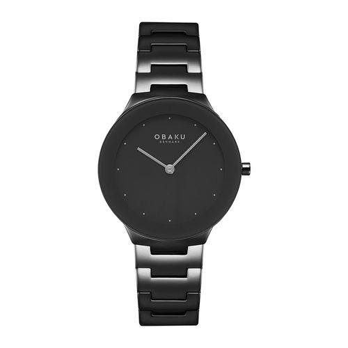 שעון OBAKU דגם V290LXBBSB לאישה לוח שחור רצועת פלדת אל חלד בצבע שחור