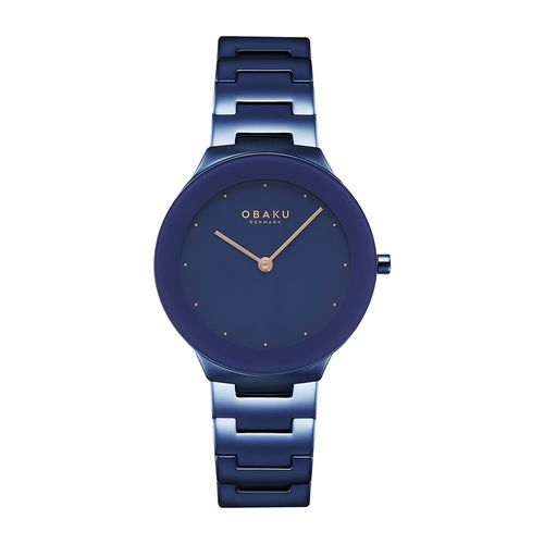 שעון OBAKU דגם V290LXLLSL לאישה לוח כחול רצועת פלדת אל חלד בצבע כחול