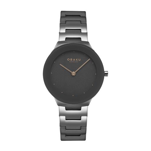 שעון OBAKU דגם V290LXUUSU לאישה לוח שחור רצועת פלדת אל חלד בצבע כסף
