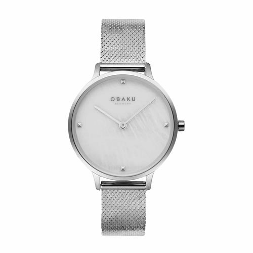 שעון OBAKU דגם V295LXCWHC לאישה לוח לבן רצועת פלדת אל חלד בצבע כסף