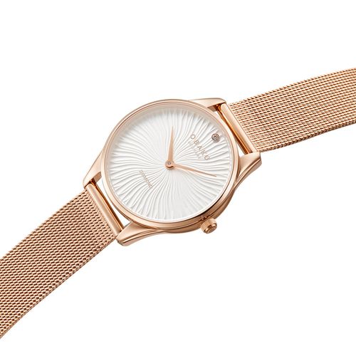 שעון OBAKU דגם V297LXVIMV לאישה לוח לבן רצועת פלדת אל חלד בצבע רוזגולד – תמונה 2