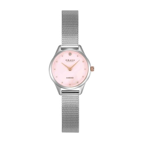 שעון OBAKU דגם V297SXCPMC-PTV לאישה לוח ורוד רצועת פלדת אל חלד בצבע כסף