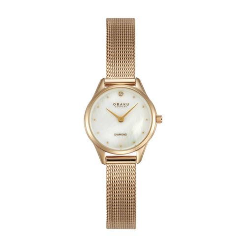 שעון OBAKU דגם V297SXVWMV לאישה לוח אם הפנינה רצועת פלדת אל חלד בצבע רוזגולד