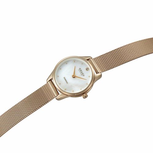 שעון OBAKU דגם V297SXVWMV לאישה לוח אם הפנינה רצועת פלדת אל חלד בצבע רוזגולד – תמונה 2
