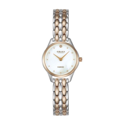 שעון OBAKU דגם V297SXZWSH לאישה לוח לבן רצועת פלדת אל חלד בצבע כסף וזהב