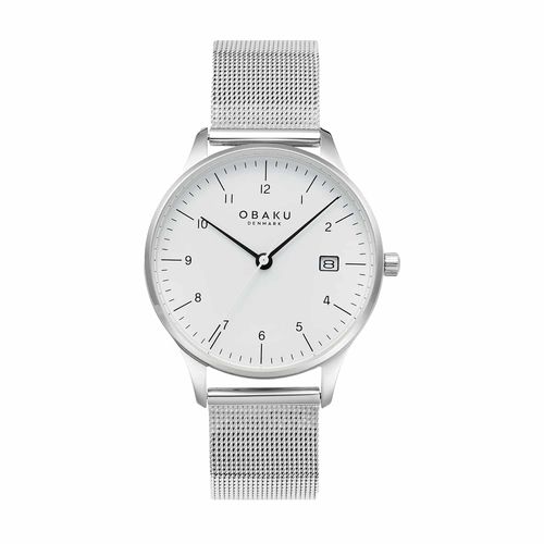 שעון OBAKU דגם V298LDCWMC לאישה לוח לבן רצועת פלדת אל חלד בצבע כסף