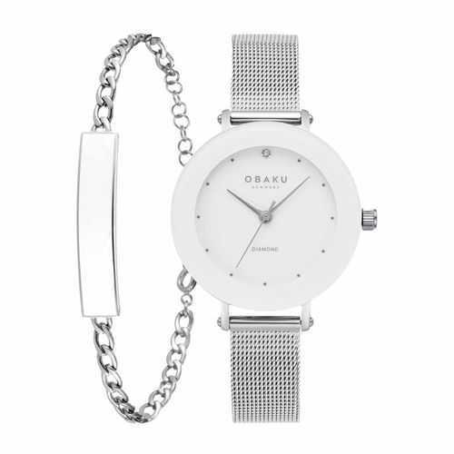 שעון OBAKU דגם V299LXCWMC-EJBCW לאישה לוח לבן רצועת פלדת אל חלד בצבע כסף