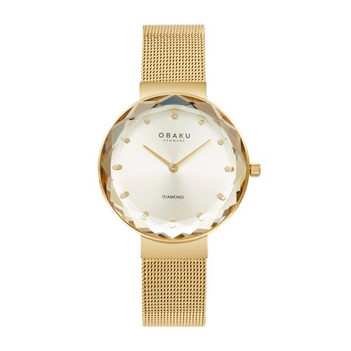 שעון OBAKU דגם V300LXGGMG לאישה לוח זהב רצועת פלדת אל חלד בצבע זהב