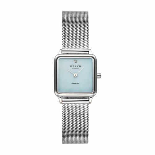 שעון OBAKU דגם V301LXCMMC לאישה לוח תכלת רצועת פלדת אל חלד בצבע כסף