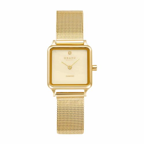 שעון OBAKU דגם V301LXGGMG לאישה לוח זהב רצועת פלדת אל חלד בצבע זהב