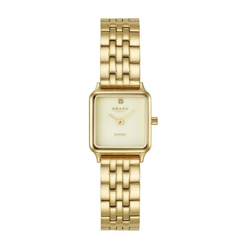 שעון OBAKU דגם V301LXGGSG לאישה לוח אם הפנינה רצועת פלדת אל חלד בצבע זהב