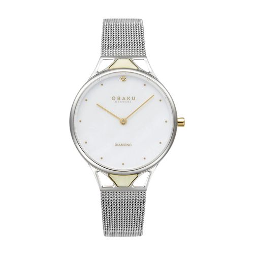 שעון OBAKU דגם V302LXCWMC לאישה לוח אם הפנינה רצועת פלדת אל חלד בצבע כסף