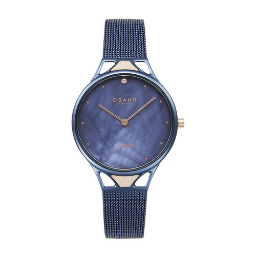 שעון OBAKU דגם V302LXLLML לאישה לוח כחול רצועת פלדת אל חלד בצבע כחול