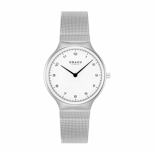 שעון OBAKU דגם V306LXCWMC לאישה לוח לבן רצועת פלדת אל חלד בצבע כסף