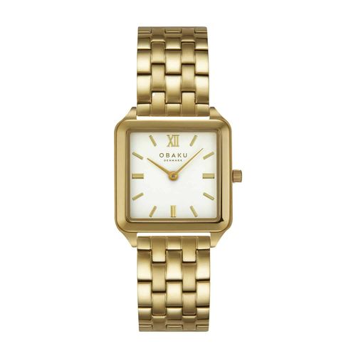 שעון OBAKU דגם V309LXGWSG לאישה לוח לבן רצועת פלדת אל חלד בצבע זהב