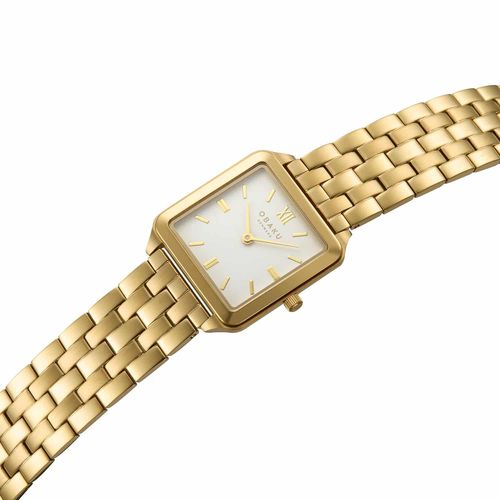 שעון OBAKU דגם V309LXGWSG לאישה לוח לבן רצועת פלדת אל חלד בצבע זהב – תמונה 2