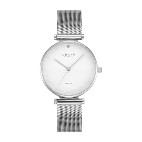 שעון OBAKU דגם V310LXCWMC לאישה לוח לבן רצועת פלדת אל חלד בצבע כסף