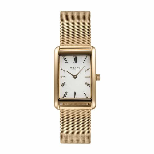 שעון OBAKU דגם V311LXGWMG לאישה לוח לבן רצועת פלדת אל חלד בצבע זהב