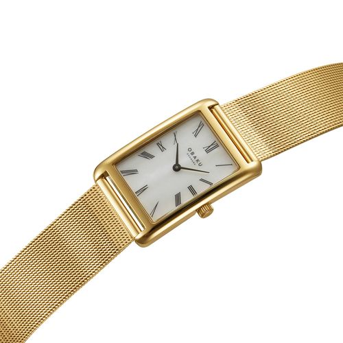 שעון OBAKU דגם V311LXGWMG לאישה לוח לבן רצועת פלדת אל חלד בצבע זהב – תמונה 2
