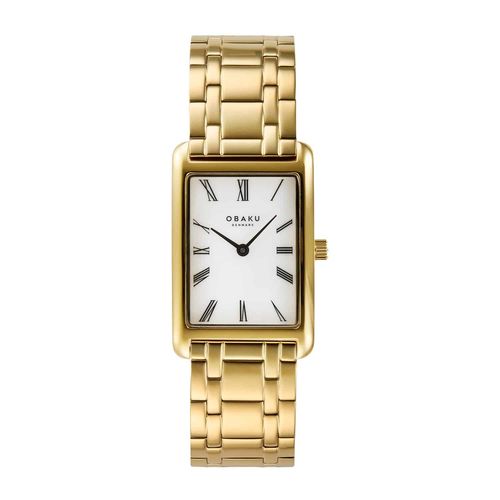 שעון OBAKU דגם V311LXGWSG לאישה לוח לבן רצועת פלדת אל חלד בצבע זהב