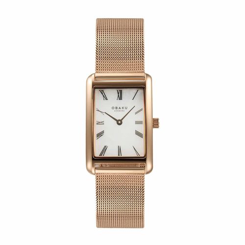 שעון OBAKU דגם V311LXVWMV לאישה לוח לבן רצועת פלדת אל חלד בצבע רוזגולד
