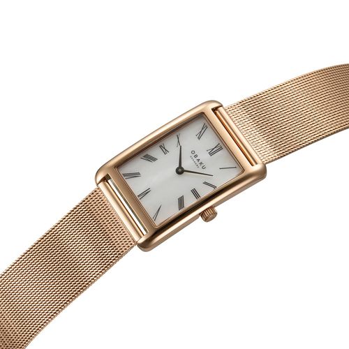 שעון OBAKU דגם V311LXVWMV לאישה לוח לבן רצועת פלדת אל חלד בצבע רוזגולד – תמונה 2