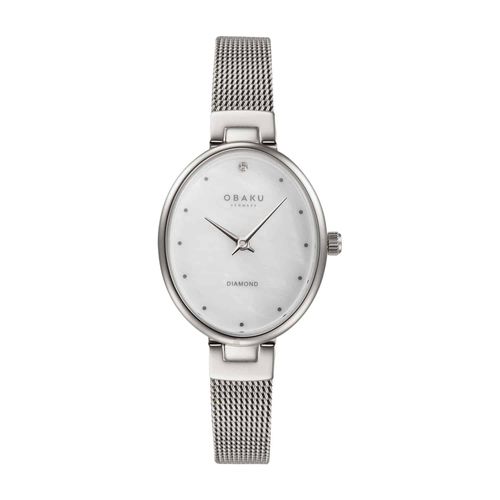 שעון OBAKU דגם V312LXCWMC לאישה לוח אם הפנינה רצועת פלדת אל חלד בצבע כסף