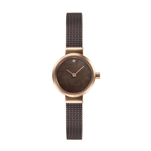 שעון OBAKU דגם V313LXVNMN לאישה לוח חום רצועת פלדת אל חלד בצבע חום