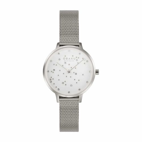 שעון OBAKU דגם V315LXCIMC לאישה לוח לבן רצועת פלדת אל חלד בצבע כסף
