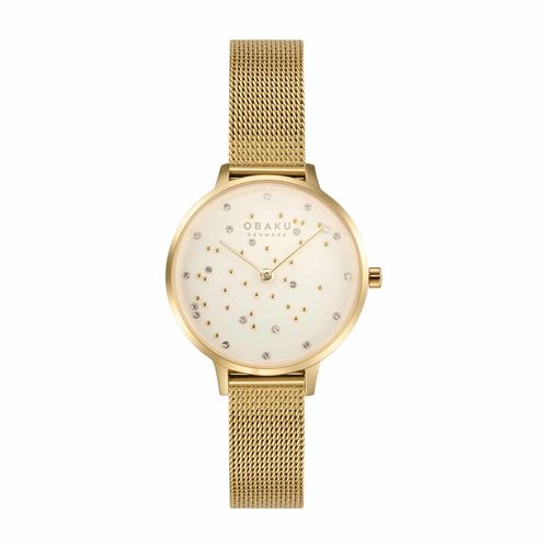 שעון OBAKU דגם V315LXGIMG לאישה לוח לבן רצועת פלדת אל חלד בצבע זהב