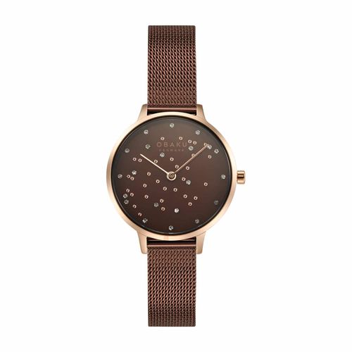 שעון OBAKU דגם V315LXVNMN לאישה לוח חום רצועת פלדת אל חלד בצבע חום